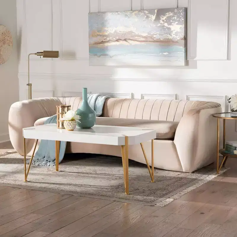 Baxton Studio Adanna Velvet Fabric Sofa Champagne Beige