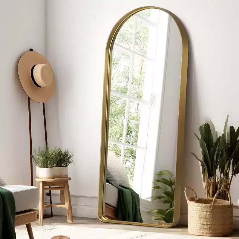 Gold Arch Full-Length Mirror, Aluminum Frame, Freestanding, Multi-Person Use