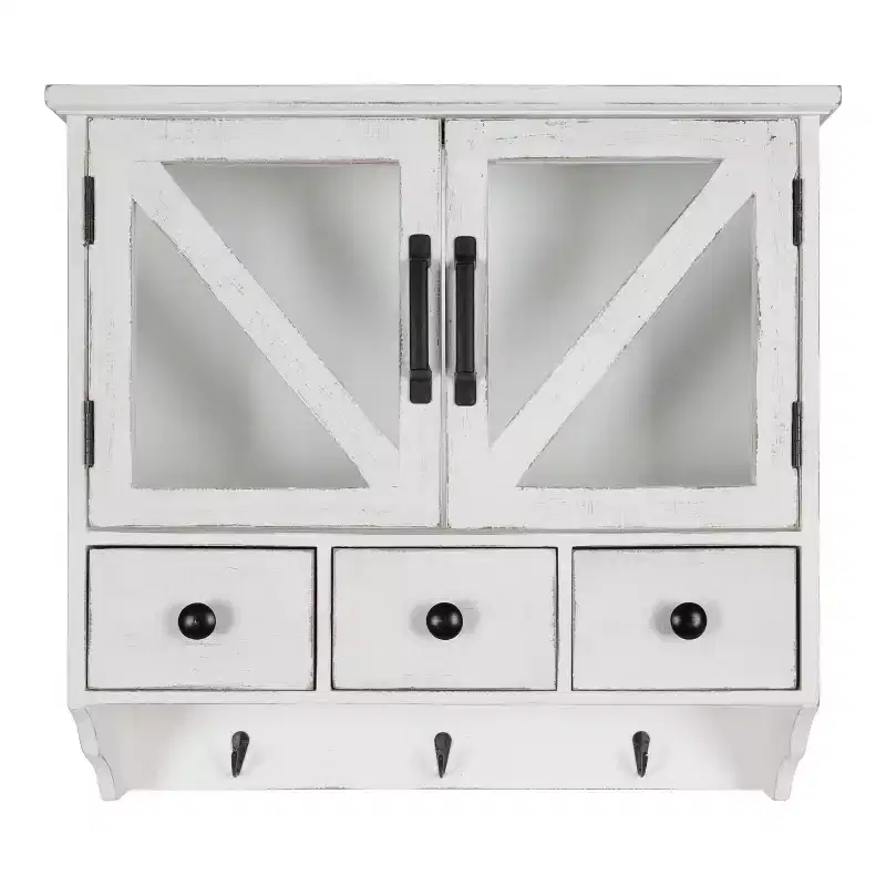 21" x 6" x 20" Hutchins Decorative Rustic Wood Wall Cabinet White - Kate & Laurel All Things Decor: Magnetic Glass Doors, Storage