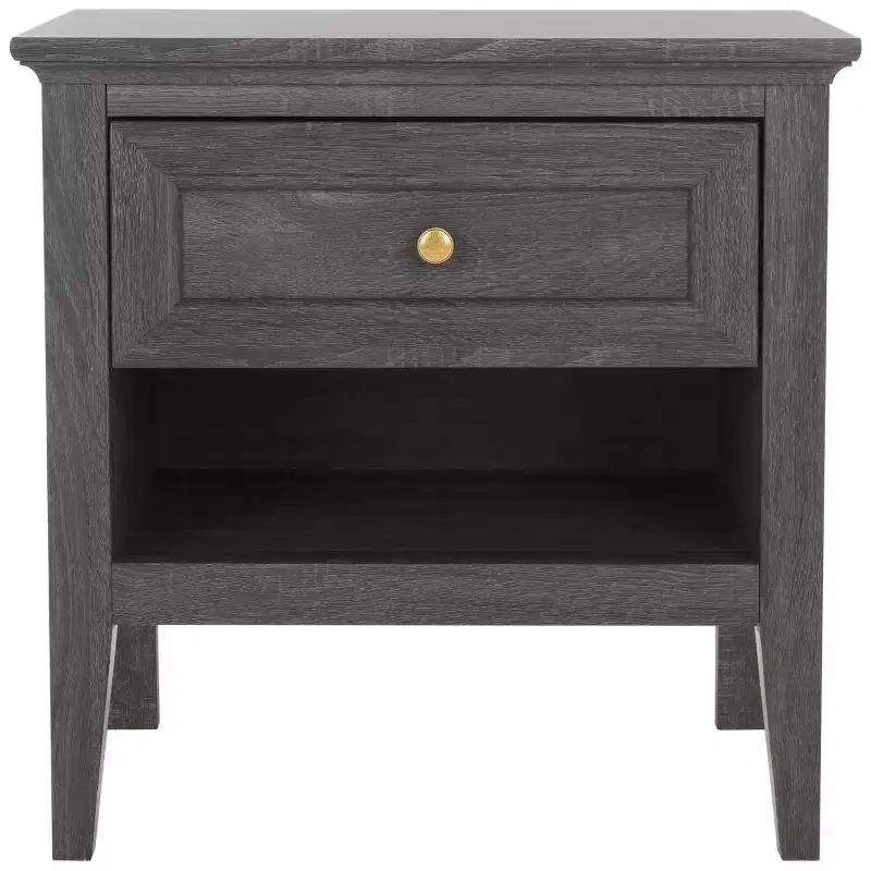 1-Drawer 1-Shelf Nightstand with Gold Pulls, Walnut Finish Bedside Table