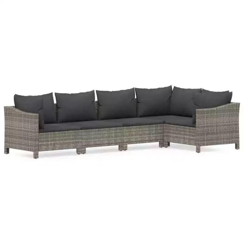 vidaXL 5 Piece Patio Lounge Set with Cushions Gray Poly Rattan