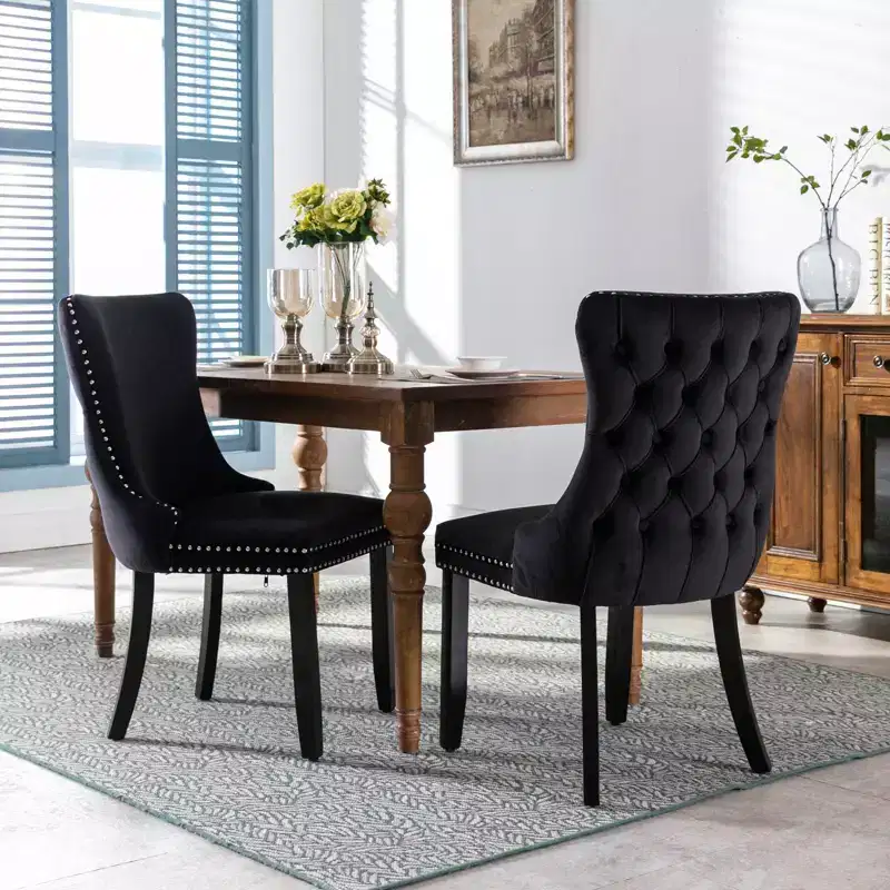 FurnitureR Set of 2 Velvet Tufted Dining Chairs with Nailhead Trim, Upholstered Kitchen Chairs, Modern Accent Dining Room Side Chairs
