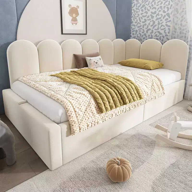 Okak Twin Upholstered Platform Daybed with Hydraulic Storage & Metal Slatted Frame,Modern Single Bed for Bedroom,Kids Room