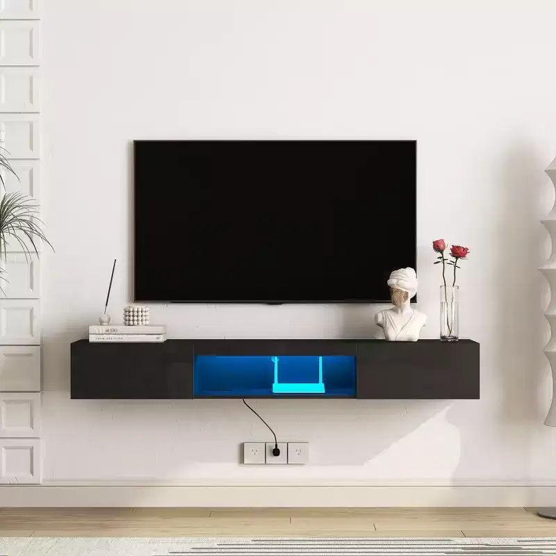 TUYOHW Floating TV Stand Wall Mounted with LED Lights for TVs up to 65 Inches,Entertainment Center with Storage Space