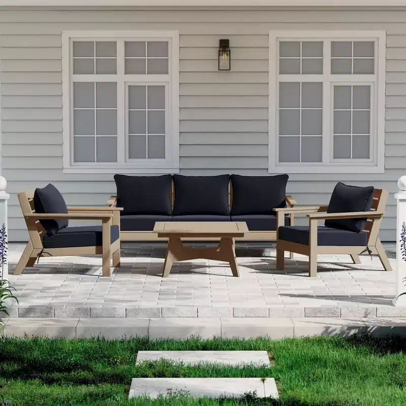 WestinTrends Avalon Outdoor 6-Piece Modular Sectional Patio Furniture Sofa Set, Weathered Wood/Navy Blue