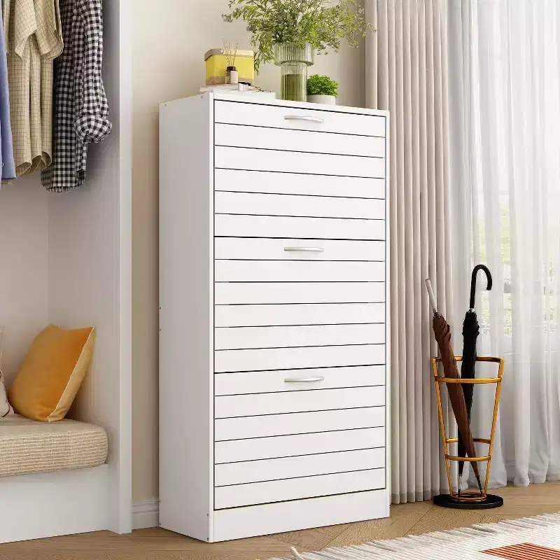 Famapy White Shoe Cabinet Flip-Flop Hollow Out Design Natural Style Generous Capacity