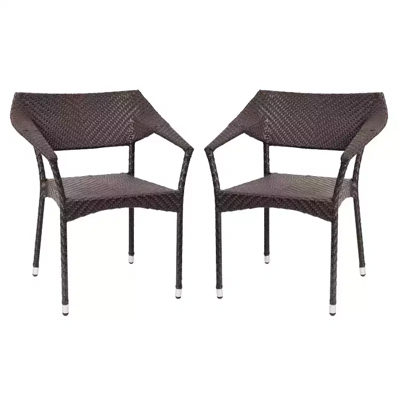 Emma and Oliver Modern All-Weather Patio Dining Chairs with Fade and Weather Resistant PE Rattan and Reinforced Steel Frame