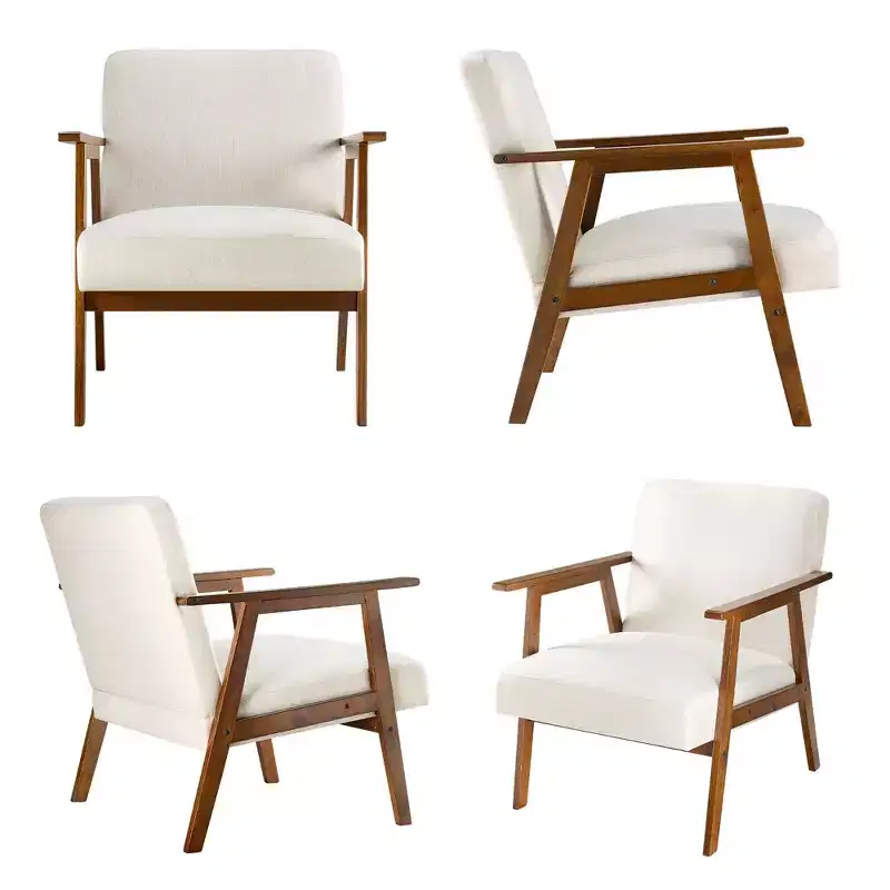 JIONJOY Mid-Century Modern Accent Chair - 5.9'' Thick Cushioned Seat, 300 lbs Capacity Solid Wood Frame Armchair for Living Room, Bedroom