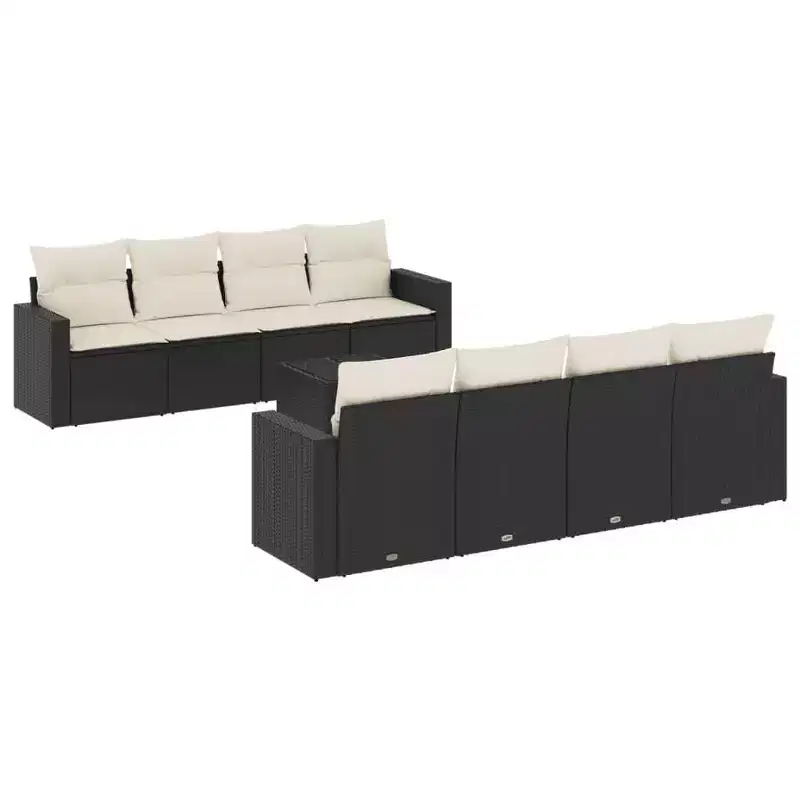 vidaXL Garden Sofa Set Set of 9 Black, Cream White