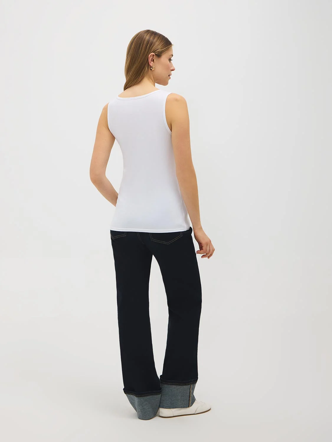 Cotton-Blend Scoop Neck Tank Top