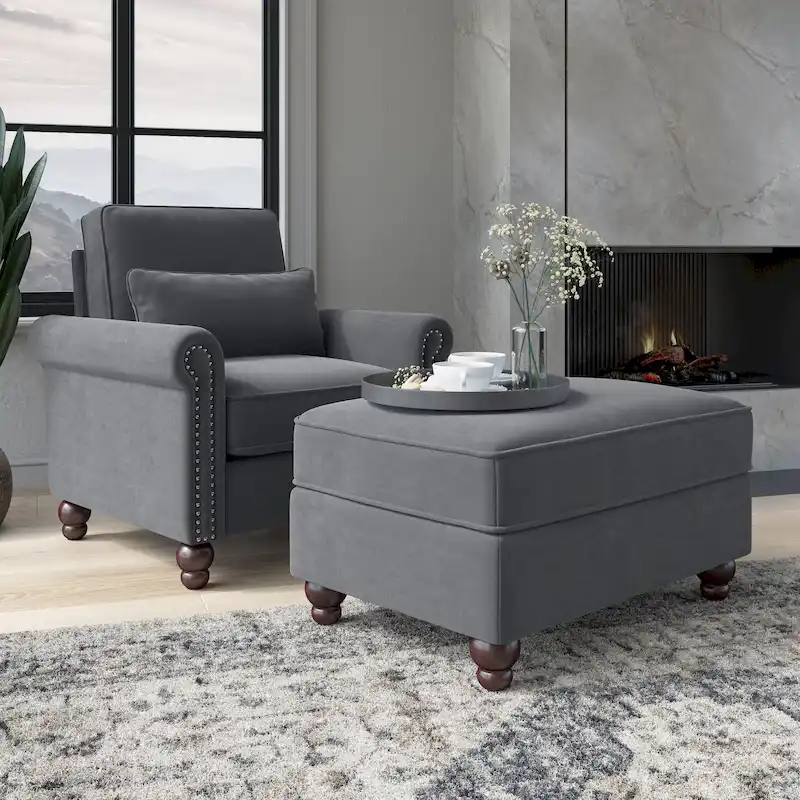 Bush Furniture Coventry Living Room Accent Chair with Ottoman Set