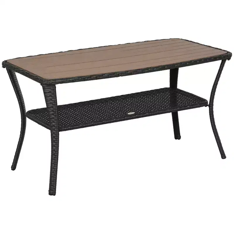 Outdoor Rattan Coffee Table with Storage Shelf | Wicker Mixed Brown