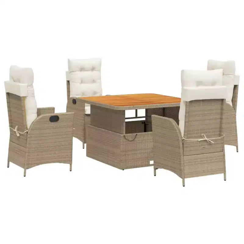 vidaXL Garden Dining Set Beige, Cream White, Brown