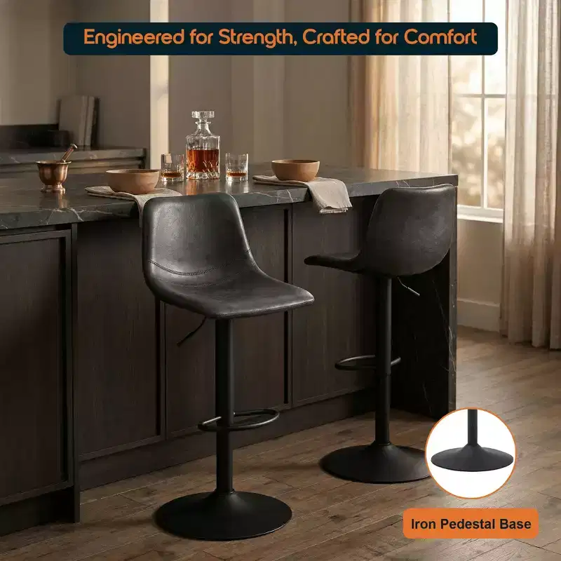 Adjustable Swivel Bar Stool Set of 2 Faux Leather Footrest Counter Height Kitchen