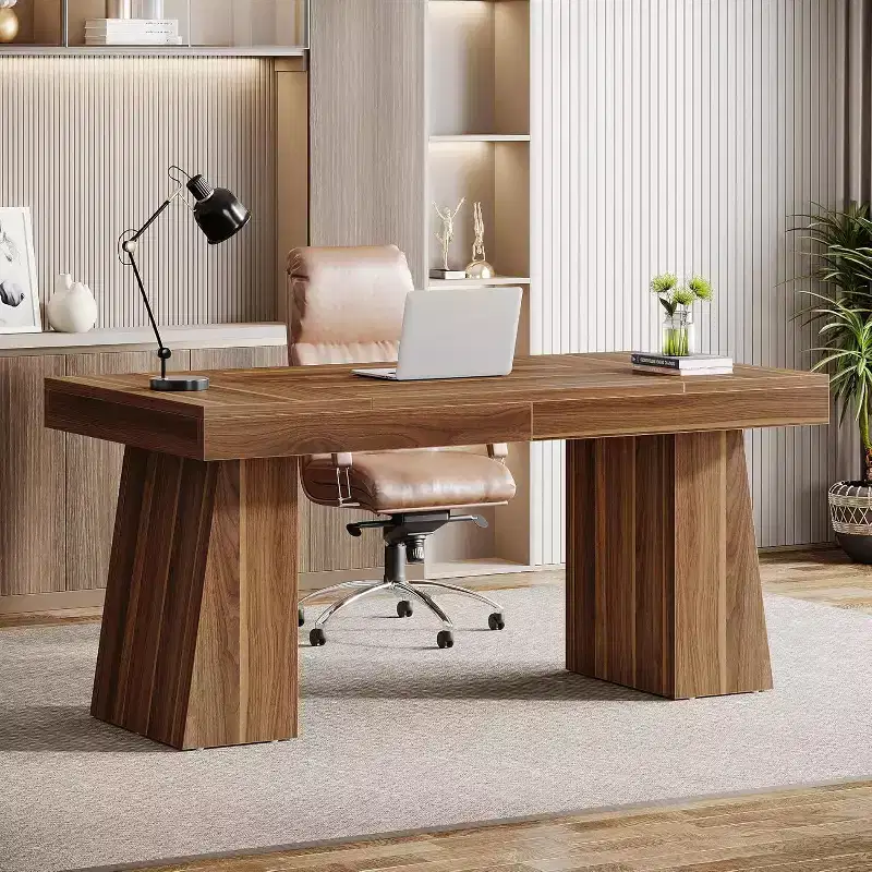Lantine 55 Inches Home Office Executive Desk with Double Trapezoid Base