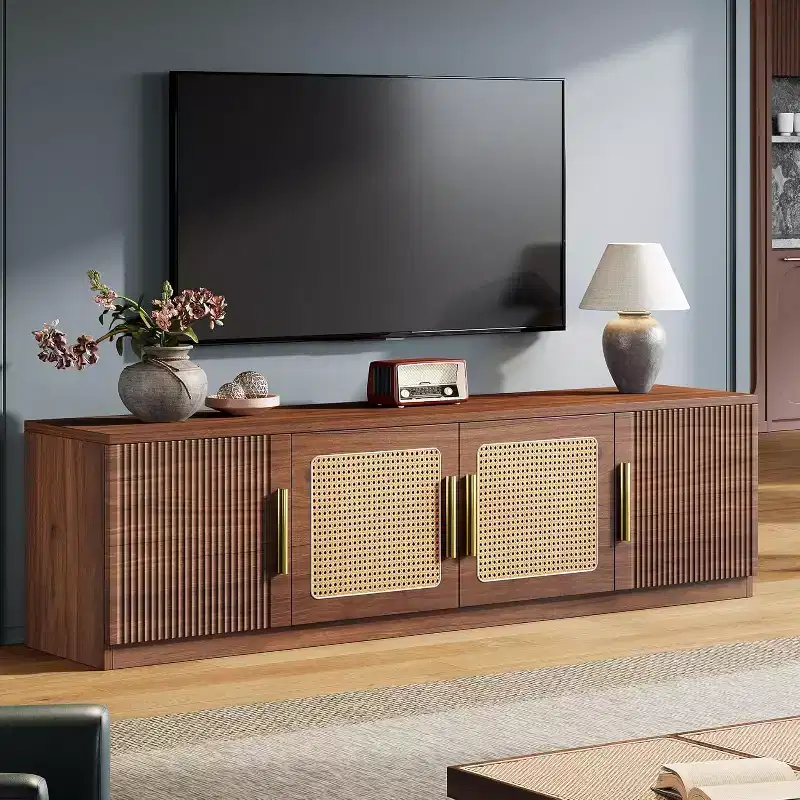 70.9 TV Stand, Wood Entertainment Center with 6-Tier Storage Shelf, Media Console Cabinet for TVs Up to 80 Inches