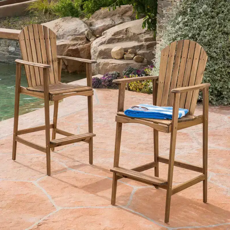 Malibu 2pk Acacia Wood Adirondack Barstools: Weather-Resistant, High Back - Christopher Knight Home