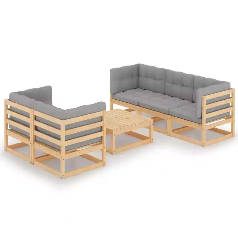 vidaXL Patio Furniture Set 6 Piece Outdoor Sectional Sofa Solid Wood Pine