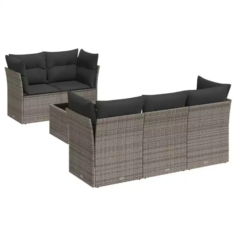 vidaXL 6 Piece Patio Sofa Set with Cushions Poly Rattan - Black and Cream