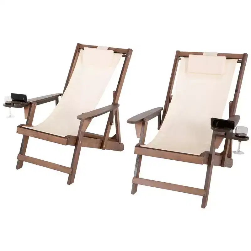 Jiallo Romantic Collection Canvas Sling Chair with Cup and Wine Holder (Set of 2)