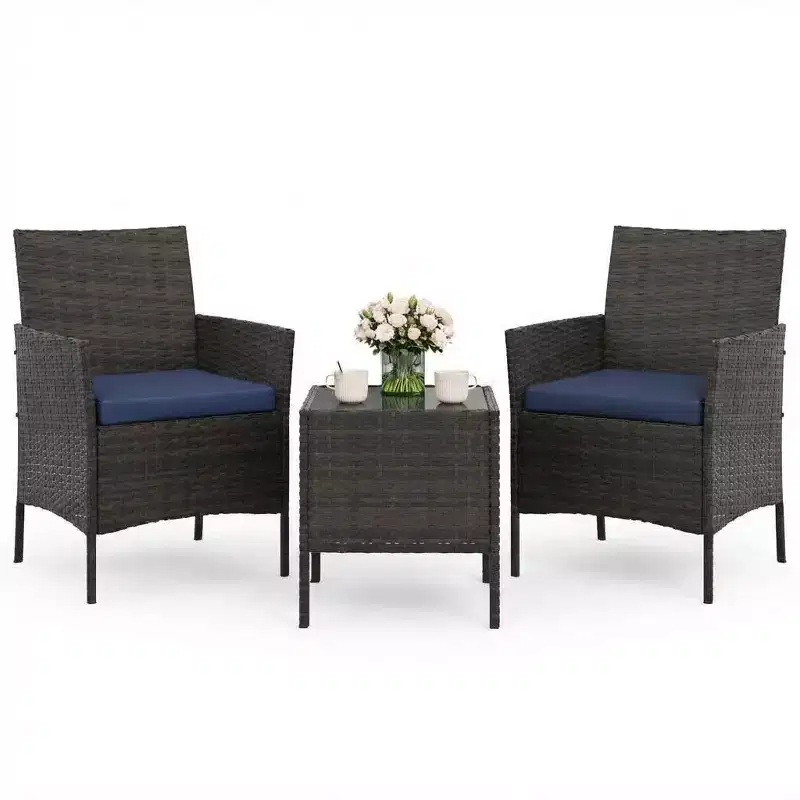 3 Piece Patio Set, PE Rattan Patio Conversation Set with 2 Chairs and 1 Coffee Table, Outdoor Patio Furniture Set for Patio Front Porch Balcony Bistro