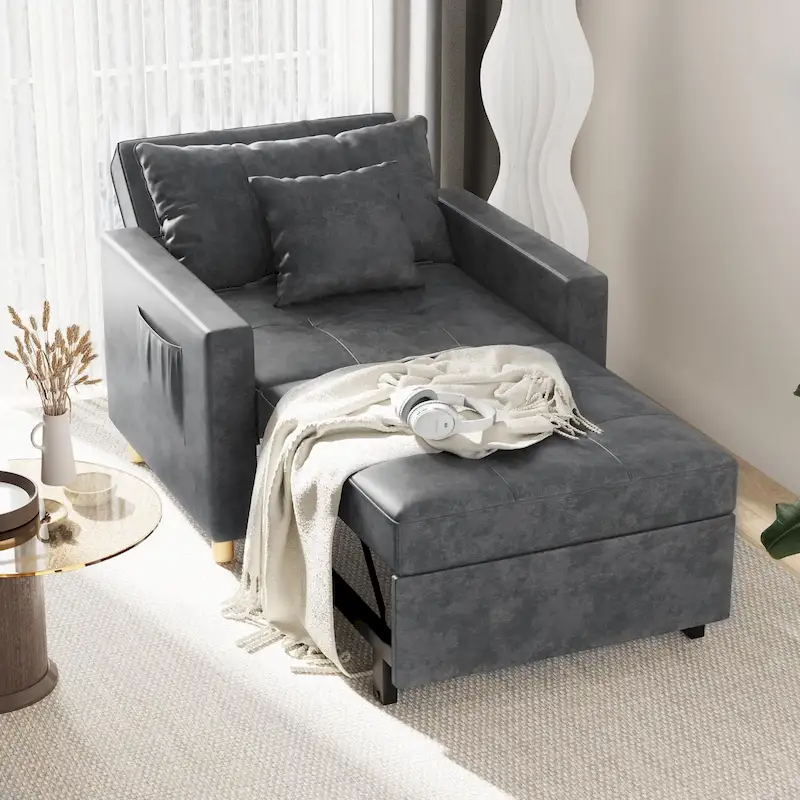 Adjustable Sleeper Chair Bed, 3-in-1 Convertible, Multiple Colors, Fits 1 Person