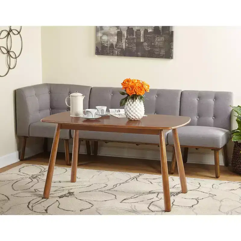 Buylateral 4pc Playmate Mid Century Modern Upholstered Breakfast Nook Dining Set Walnut Versatile Upholstered Furniture, Rubberwood
