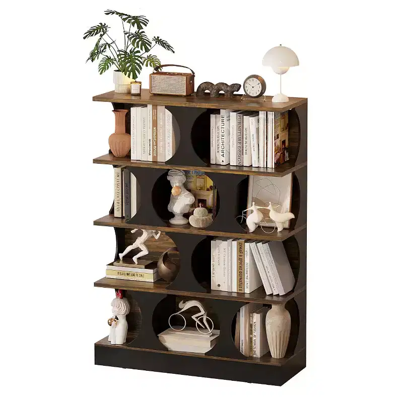 Modern Industrial - Style Bookshelf Display Shelf with Geometric Design and Multiple Tiers