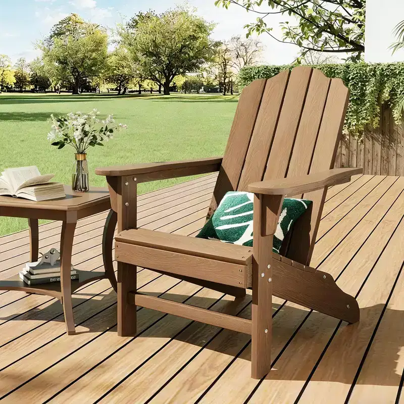 Durable HDPE Adirondack Patio Chair with Realistic Wood Grain Texture,All-Weather Wicker Lawn&Garden Seating for Backyard Deck Outdoor,1 Pack