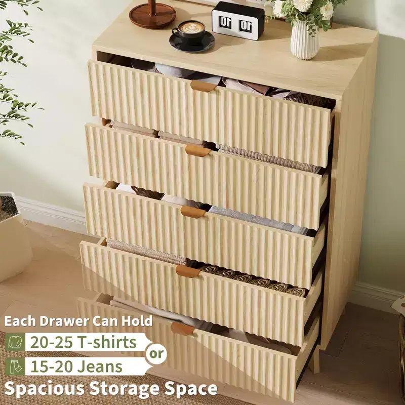 Wood 3-Drawer Fluted Dresser 32''H