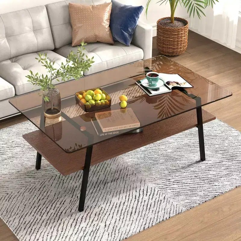 Glass Coffee Table Modern Cocktail Table Center Table Accent Table-ModernLuxe