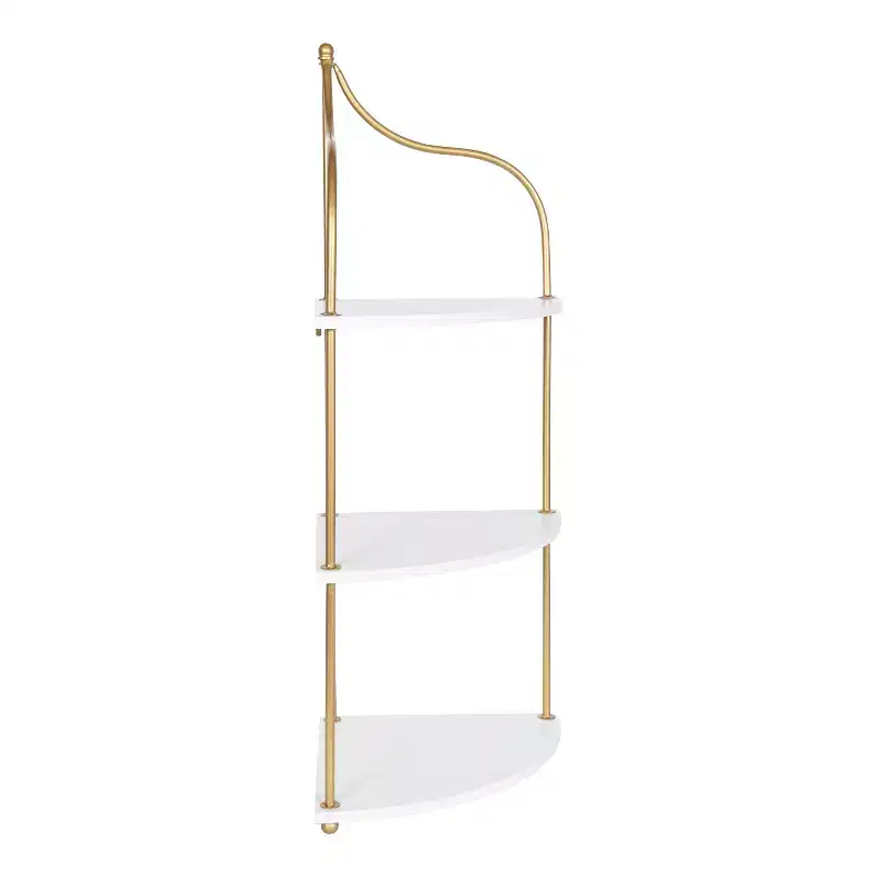 Kate and Laurel Walters Triangle MDF Accent Shelf, 17x12x35, White and Gold
