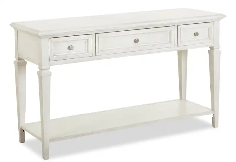 50 Traditional Sofa Table with Storage and Shelf - Alabaster White Pine