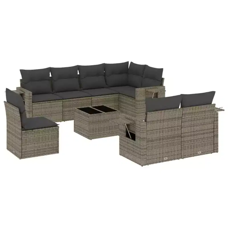 vidaXL 9 Piece Patio Sofa Set with Cushions Poly Rattan