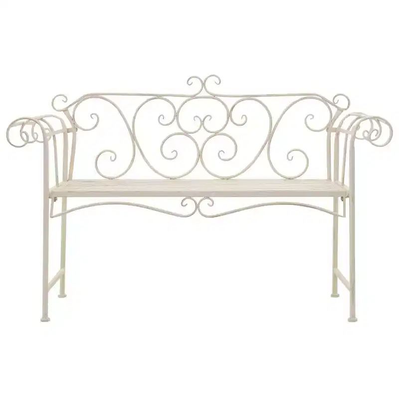 vidaXL Patio Bench Metal Scrolling Garden Bench Chair Metal Antique White