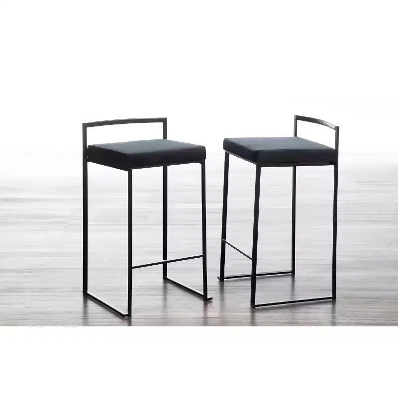 LumiSource Set of 3 Fuji Stacker Counter Height Barstools Black Metal/Black Velvet