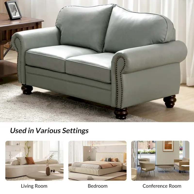 Angel Transitional Genuine Leather Sofa With Tufted Back by