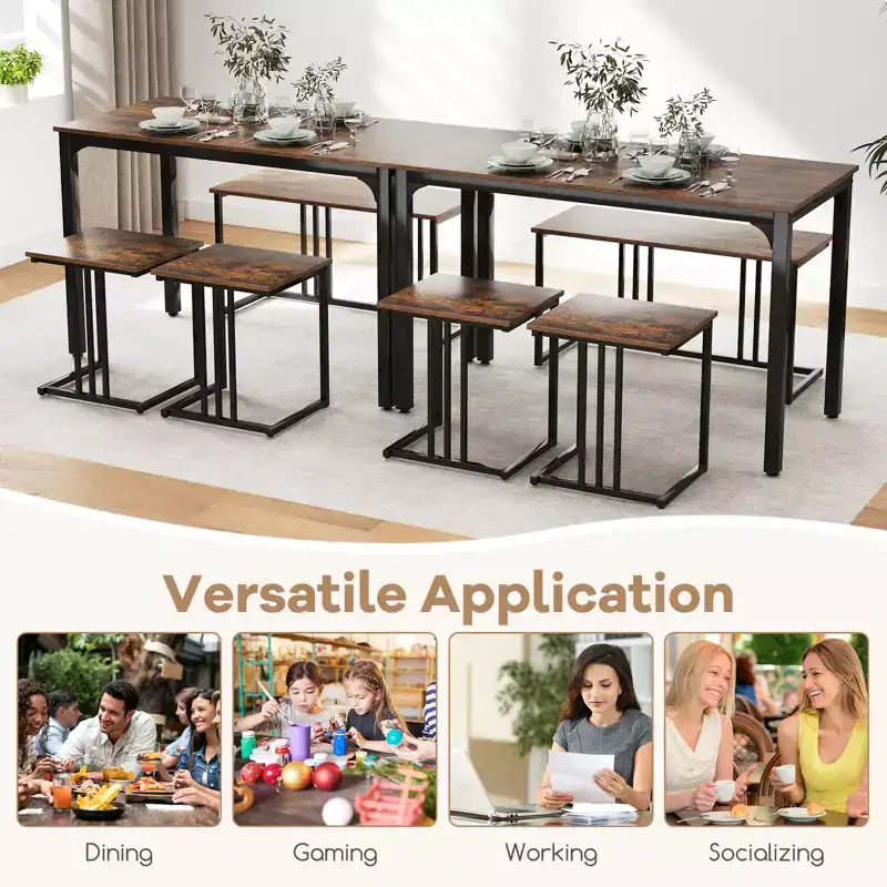 Costway 4-Piece Dining Table Set Industrial Kitchen Table Set w/ Bench & 2 Stools