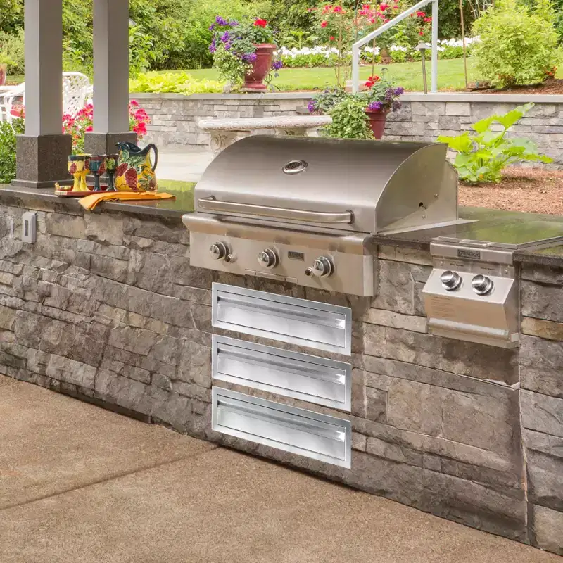 24 Stainless Steel Outdoor Kitchen Drawer  Flush Mount BBQ Island Storage for Grill Station  Silver