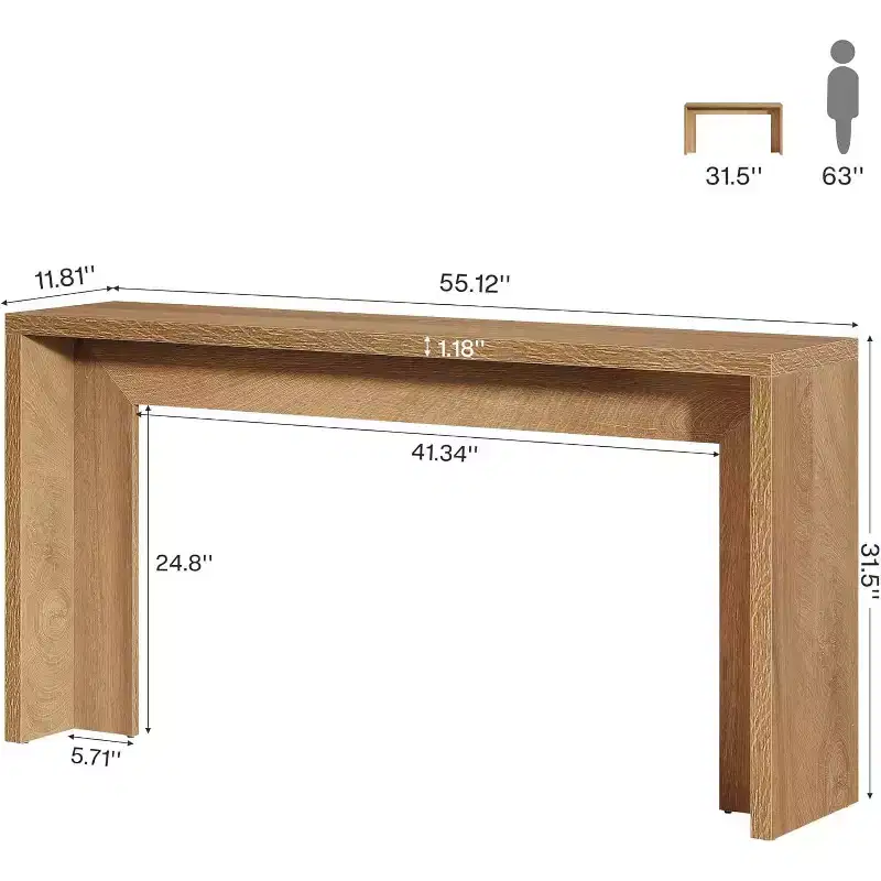 Lantine 55-Inch Farmhouse Console Table: Wooden, with storage, narrow long design. Suitable for living room, entryway, hallway. Light brown color.