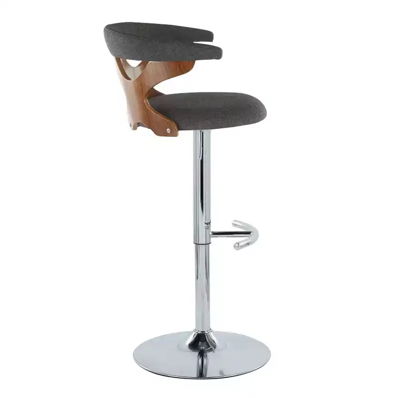 LumiSource Set of 2 Gardenia Adjustable Barstools Chrome Metal/Walnut Wood/Charcoal Fabric