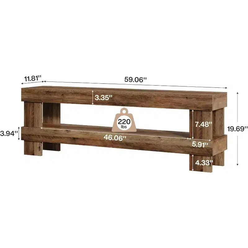 Lantine Farmhouse Entryway Bench, 59-Inch Long Shoe Bench with Open Storage Shelf, 2-Tier Narrow End of Bed Benches for Bedroom, Hallway, Living Room