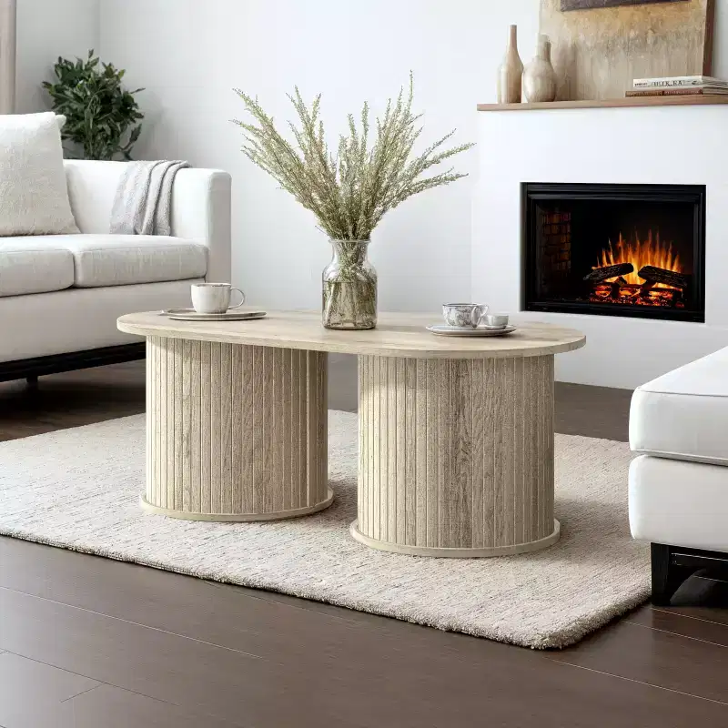 Galano Fluted Oblong Coffee Table with Round Base 39.2 W  19.5 D  14.9 H