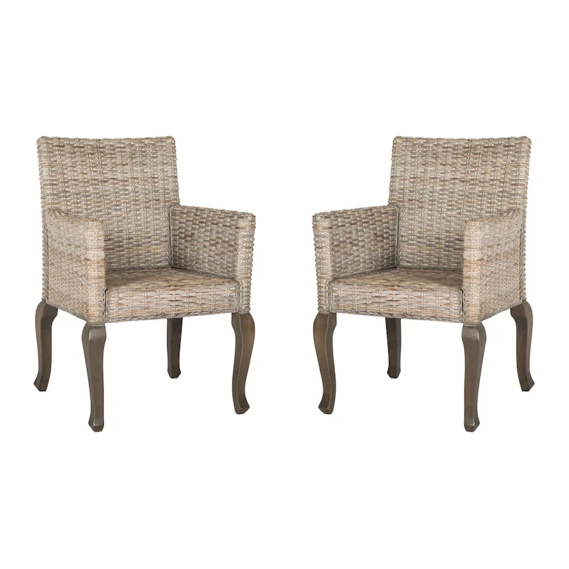 Rattan Woven Dining Chair with Arms, Set of 2