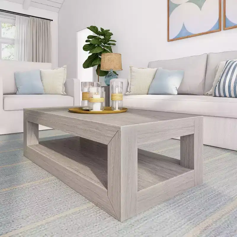 Plank+Beam 40 Modern Rectangular Coffee Table with Shelf, Solid Wood Table with Storage