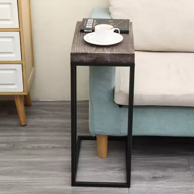Breeze Casual C Shaped End Table Metal Frame Rustic Brown - Proman Products: Slide Under Sofa, Snack & Lamp Stand
