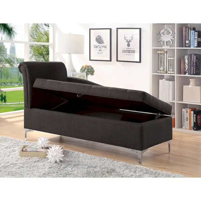 Agra Transitional Grey Fabric Upholstered Buton Tufted Chaise by Furniture of America