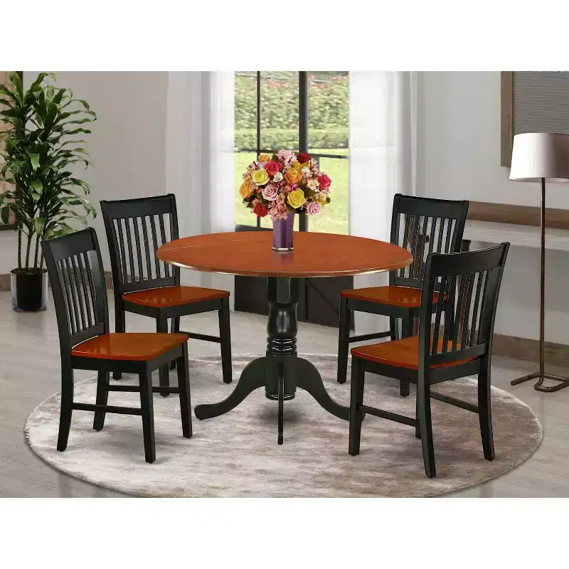 Art Nouveau Dining Set - 5 Piece Kitchen Table & Chairs - 42 Round Table, Black Cherry Finish