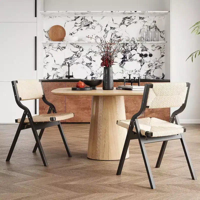 Black/Natural Wood Folding Chair for Kitchen & Dining Room Set of 2