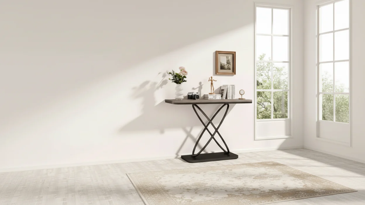 47.4 Farmhouse Console Table Rustic Entryway Table with Black Metal Frame Narrow Sofa Table for Living Room, Hallway, Foyer